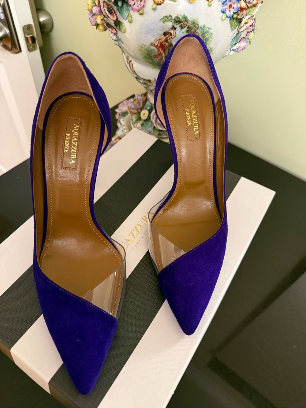 Aquazzura Cobalt Purple Suede Pointed D'Orsay Pumps